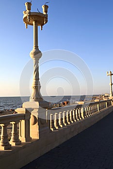View of Azov embankment sea at sunset