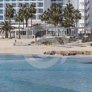 A view of a azzure water and Nissi beach in Aiya Napa, Cyprus