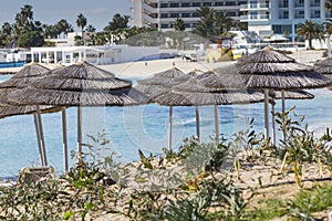 A view of a azzure water and Nissi beach in Aiya Napa, Cyprus photo