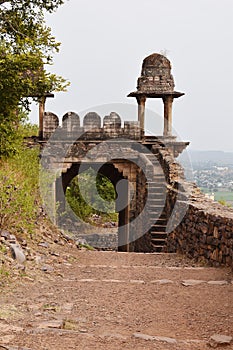 View from Back of Delhi Gate of Raisen Fort, Fortification stone wall, Fort was built-in 11th Century AD