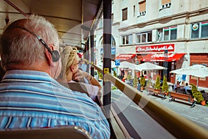 View from back of the top deck on Budapest Sightseeing bus with