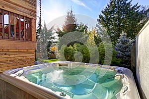 View of the back yard with hot tub for quiet relaxation.