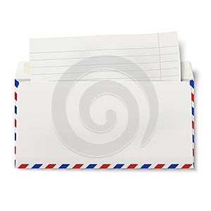 View of backside of opened DL air mail envelope with lined paper inside