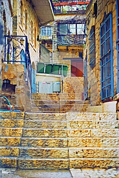 View of the backstreet alley in Tzfat Israel photo