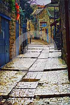 View of the backstreet alley in Tzfat Israel photo