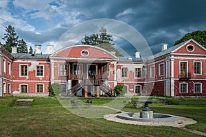 View of backyard with fountain and terrace of the old manor.