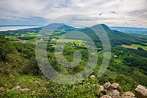 View Badacsony from Toti-Hill in Balaton Highlands. Badacsony Hill with the Lake Balaton in Hungary photo