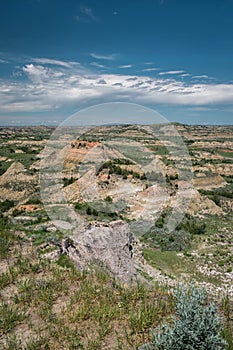 View of a badland area in Theodore Roosevelt National Park in North Dakota