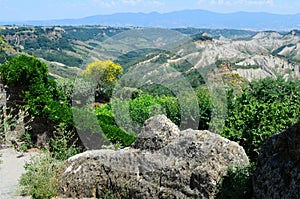 View of the badlands in Civita, Lazio, Italy