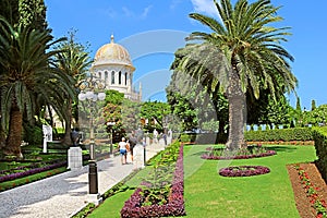 View of Bahai gardens and the Shrine of the Bab on mount Carmel in Haifa, Israel