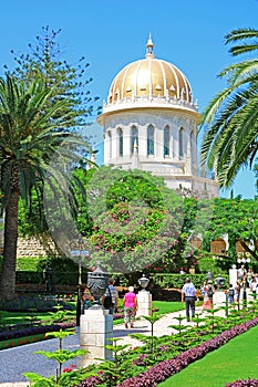 View of Bahai gardens and the Shrine of the Bab on mount Carmel in Haifa