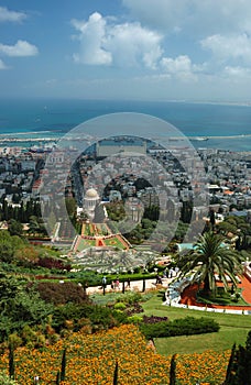 View of Bahai temple gardens,Haifa,Israel