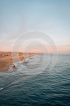 View from the Balboa Pier at sunset, in Newport Beach, Orange County, California