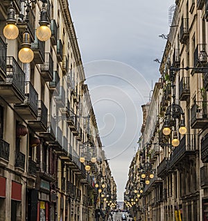 A view of balconies in a side street of the Rambles in Barcelona photo
