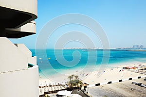 The view from balcony on beach and Jumeirah Palm man-made island