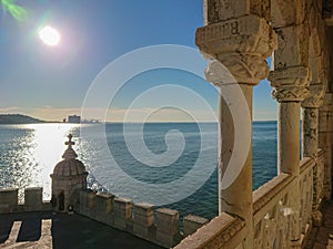 View from balcony of Belem Tower in Lisbon, Portugal