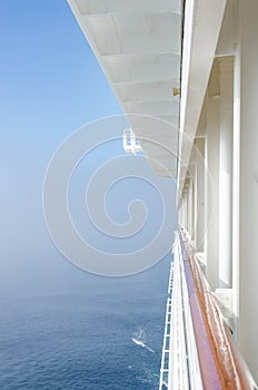 View from the balcony of a cruise ship of the sea