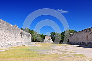 View of ball game court juego de pelota at Chichen Itza Yucatan, Mexico photo