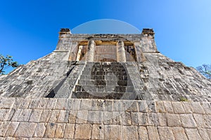 View of the ballcourt at Chichen Itza, old historic ruins in Yucatan, Mexico