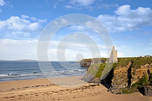 View of the Ballybunion beach castle and cliffs