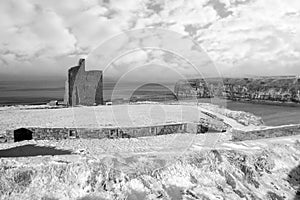 View of ballybunion castle and beach in white s