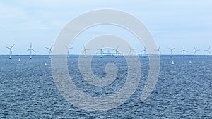 View of Baltic Sea wind park and Ã˜resund Bridge