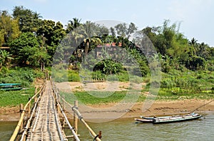 View of a bamboo bridge in Luang Prabang in Laos