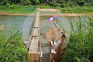 View of a bamboo bridge in Luang Prabang in Laos