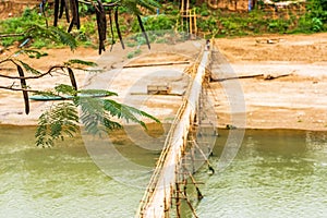 View of the bamboo bridge on the river Nam Khan, Luang Prabang, L