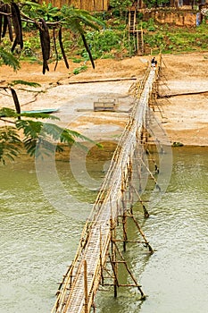 View of the bamboo bridge on the river Nam Khan, Luang Prabang, L