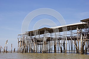 View of Bamboo House in Thailand,Krateng in the middle of the sea