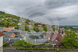 View in Banska Stiavnica town in cloudy day after rain