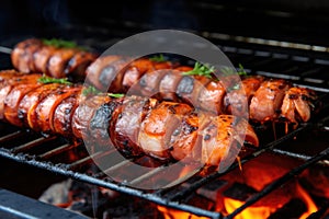 view of a barbecue grill roasting octopus tentacles