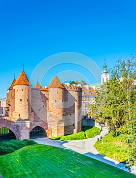 View of the Barbikan gate situated in the Polish city warsaw....IMAGE