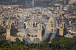 View of Barcelona with the Montjuic palace.