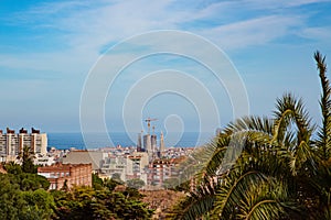 View on Barcelona and Sagrada Familia basilica from Park Guell