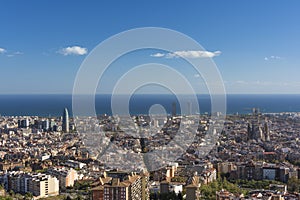 View of Barcelona, tower Agbar, the twin towers and The Sagrada Familia Basilica