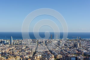 View of Barcelona, tower Agbar, the twin towers and The Sagrada Familia Basilica