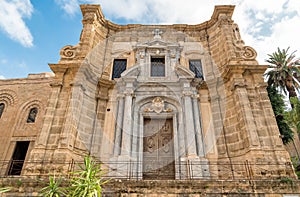 View of the baroque facade with the Romanesque belltower of Santa Maria dell`Ammiraglio Church known as Martorana Church, Palermo