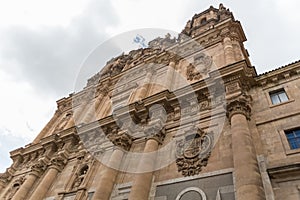 View at the baroque iconic facade at the La ClerecÃÂ­a building, Pontifical university at Salamanca, Universidad Pontificia de photo