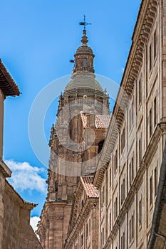 View at the baroque iconic tower at the La ClerecÃÂ­a building, Pontifical university at Salamanca, Universidad Pontificia de photo