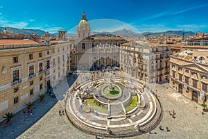 View of baroque Piazza Pretoria and the Praetorian Fountain in Palermo, Sicily, Italy