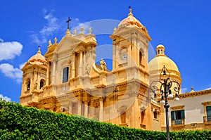 View of baroque style cathedral in old town Noto, Sicily photo