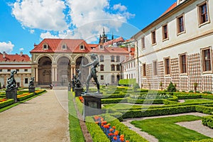 View of the Baroque Wallenstein Palace in Prague, currently the home of the Czech Senate and its french garden in spring.