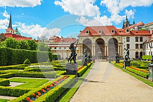 View of the Baroque Wallenstein Palace in Prague, currently the home of the Czech Senate and its french garden in spring.