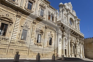 View of the Basilica of Holy Cross (Santa Croce) in the historic center of Lecce, Puglia, Italy
