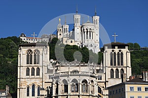 View of Basilica of Notre Dame de Fourviere and Saint-Jean cathedral