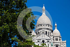 View of Basilica of the Sacred Heart of Paris with cloudy sky in