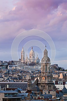 View of the Basilica of the Sacred Heart, Paris at sunrise