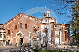 View at the Basilica of Saint Eustorgio in the streets of Milan - Italy